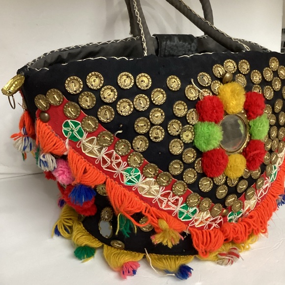 Vtg Sicilian Handcrafted Whimsical colorful Boho Retro Straw Shoulder Bag Beach - Picture 4 of 13